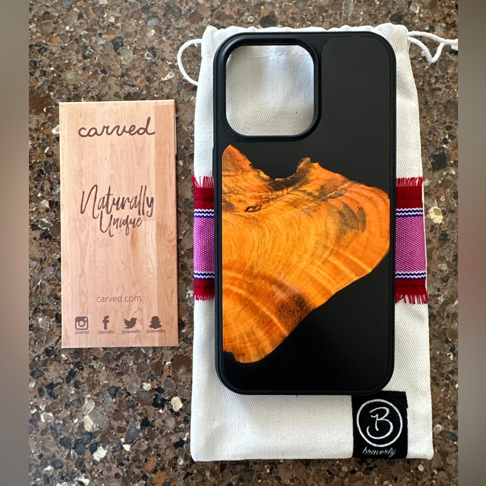Carved Wood + Resin Phone Case 14 Pro Max